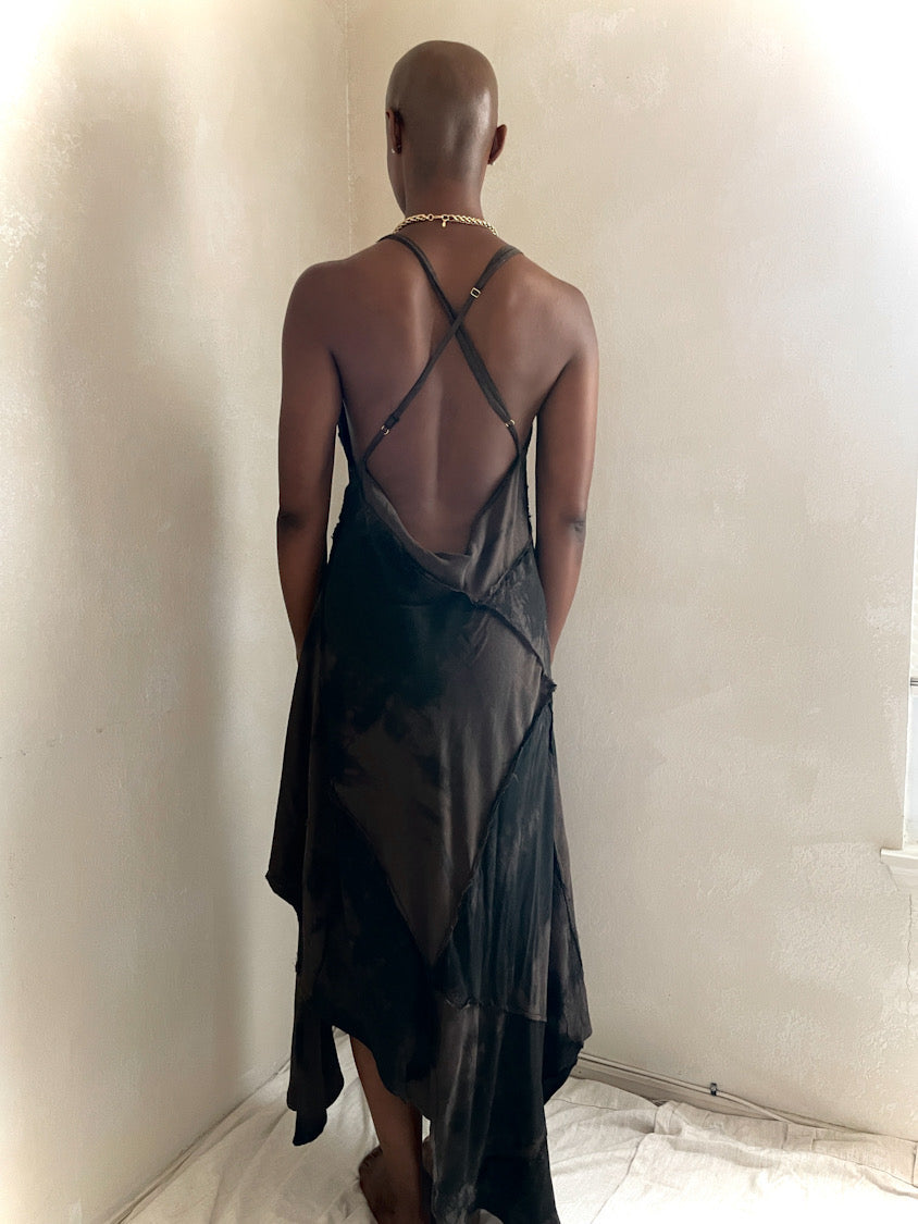 One-of- a- Kind Asymmetric Slip Tye Dye Upcycle Dress