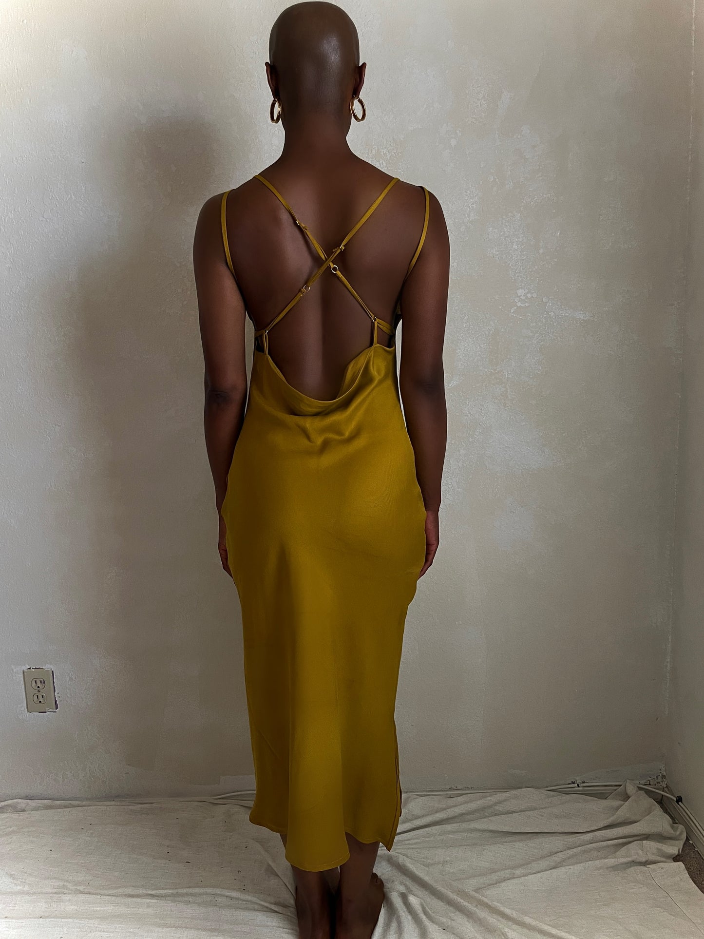 Golden Cowl Slip Dress