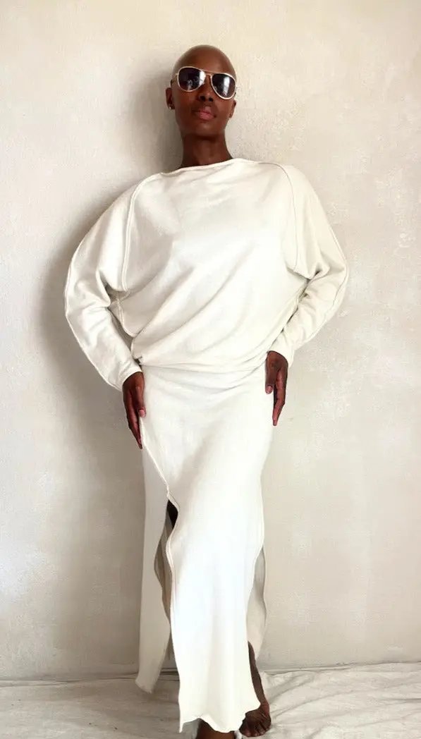 Elegant White Dress with Dolman Sleeves Elegant White Dress with Dolman Sleeves