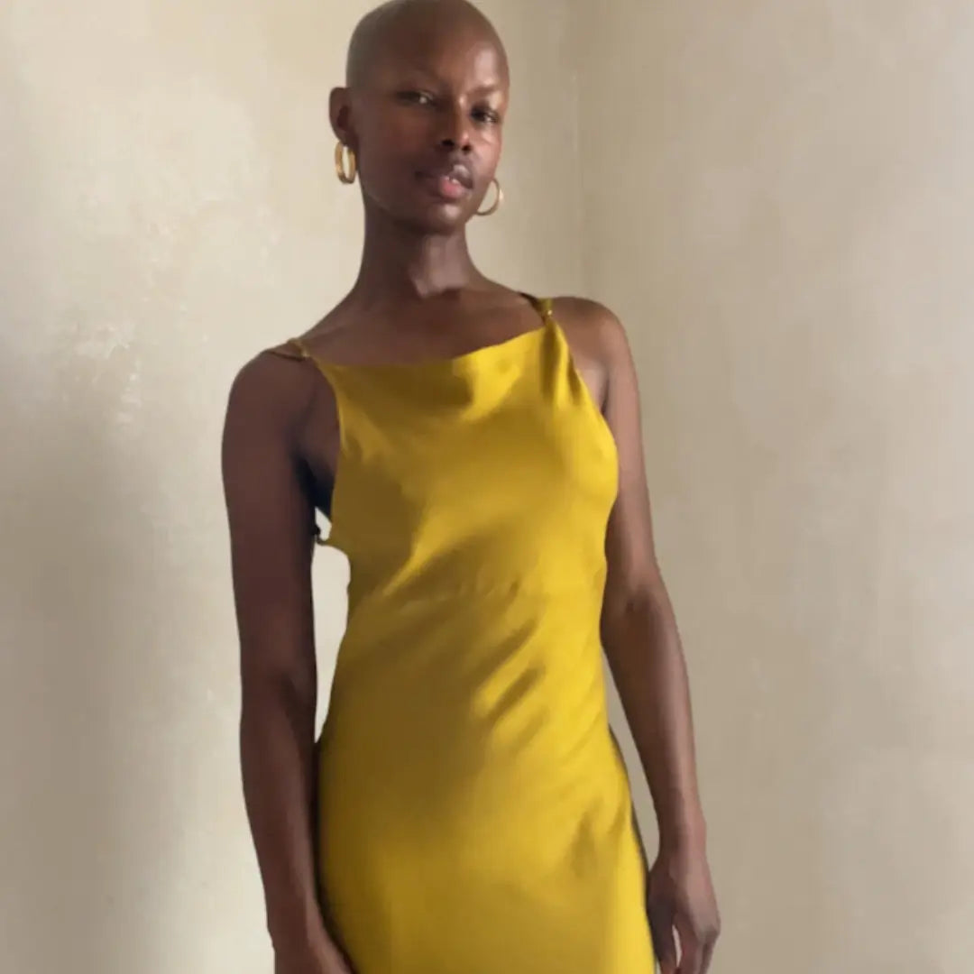 Elegant Golden Cowl Slip Dress for Every Occasion