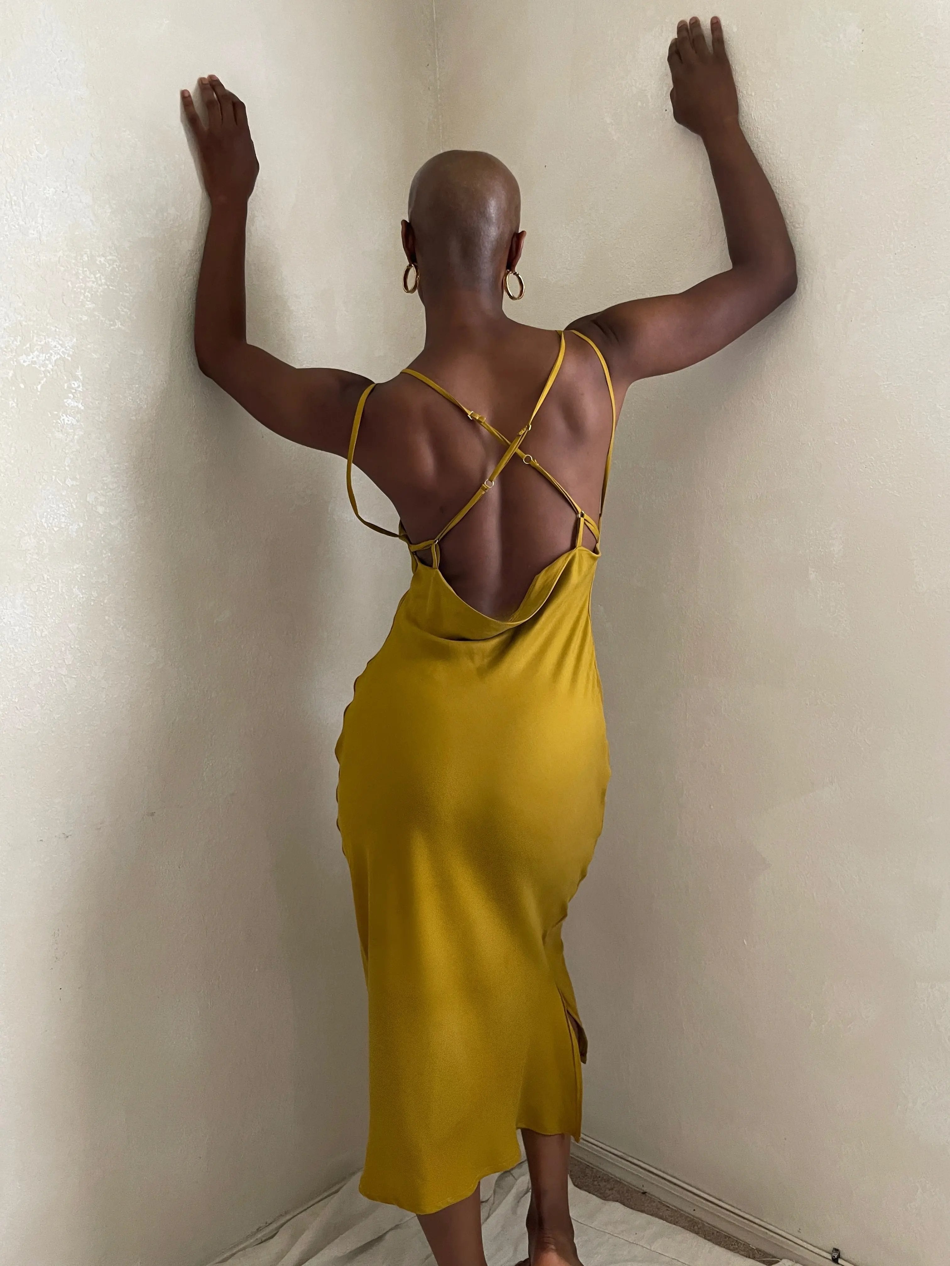 Ceres Monae | Golden Lyocell Slip Dress
