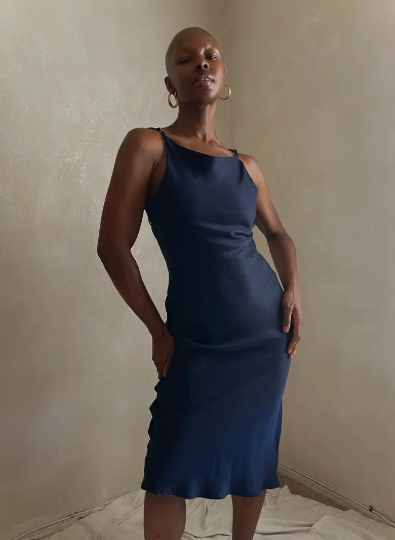 Ceres Monae Navy Blue Cowl Slip Dress