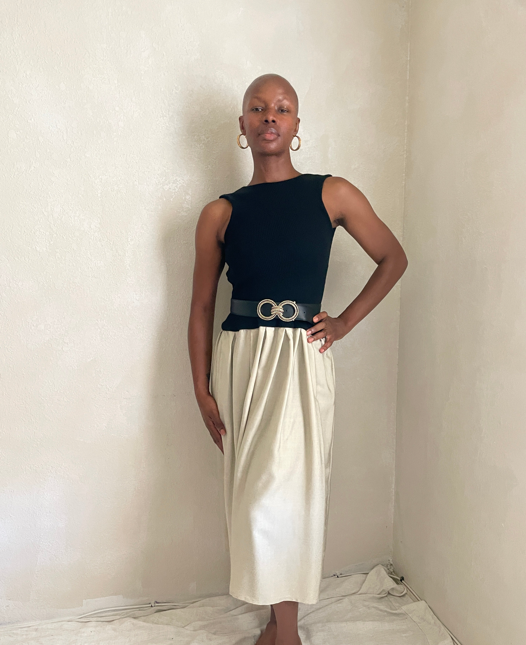 Nyxia Black Rib Knit Pleated Dress - My Store